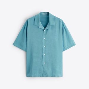 Blue bottom down shirt Zara.